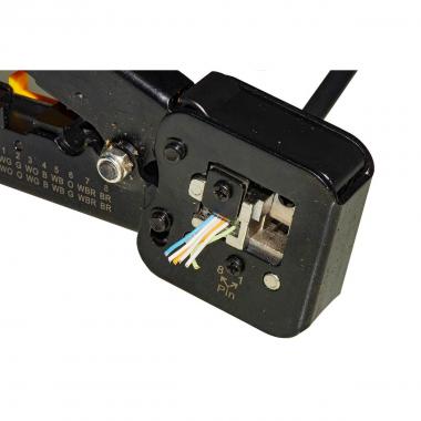 Pinza per connettori 6-8 poli con cavo passante con spelafili anteriore