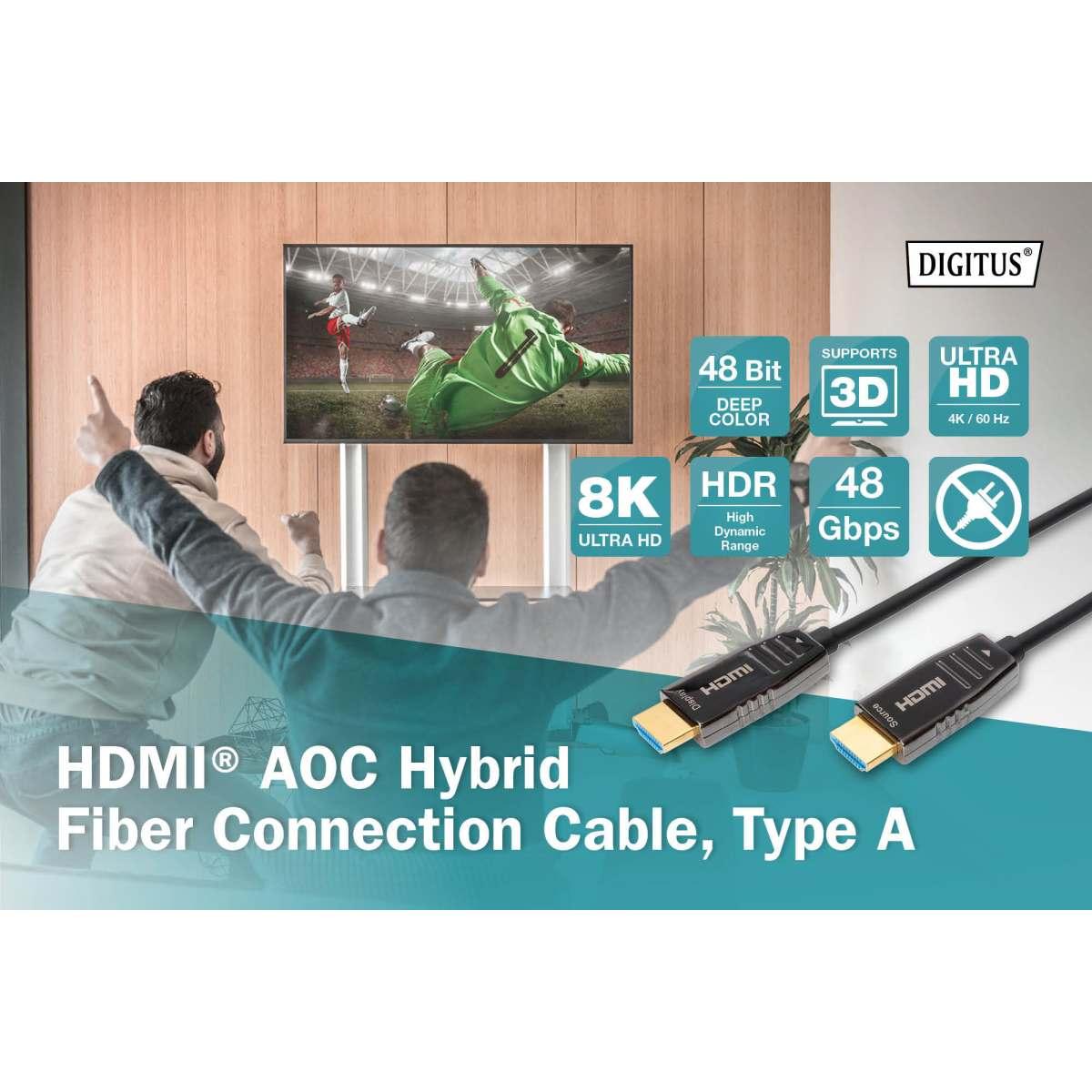 DIGITUS Cavo in fibra ottica ibrido HDMI<sup>®</sup> AOC, UHD 8K, 30 m