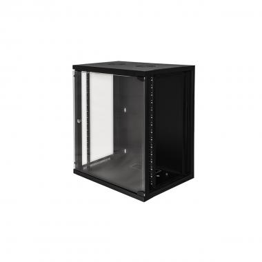 ARMADIO RACK 19" 18 UNITA' DA MURO (A)900 (L)600 X PROFONDITA' 600 MM. COLORE NERO PORTA VETRO