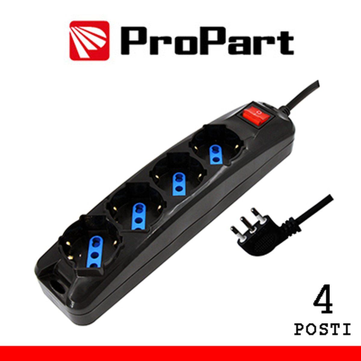 Multipresa 4 posti bipasso/schuko spina16a +interruttore, nera