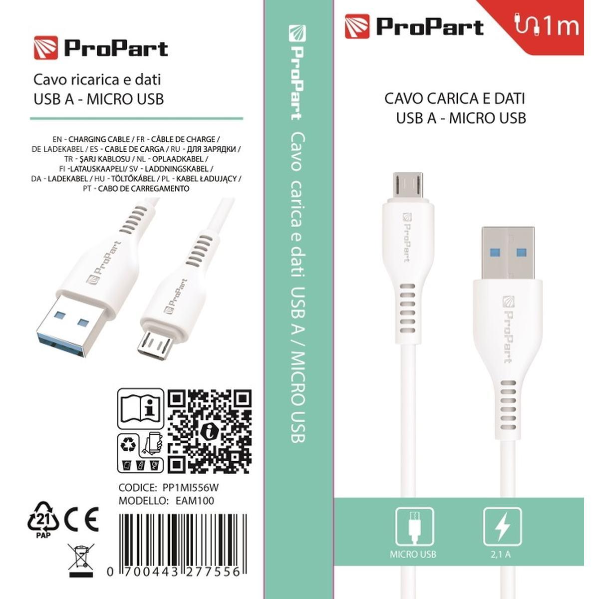 Cavo di ricarica micro usb 2.1, 1 metro, bianco