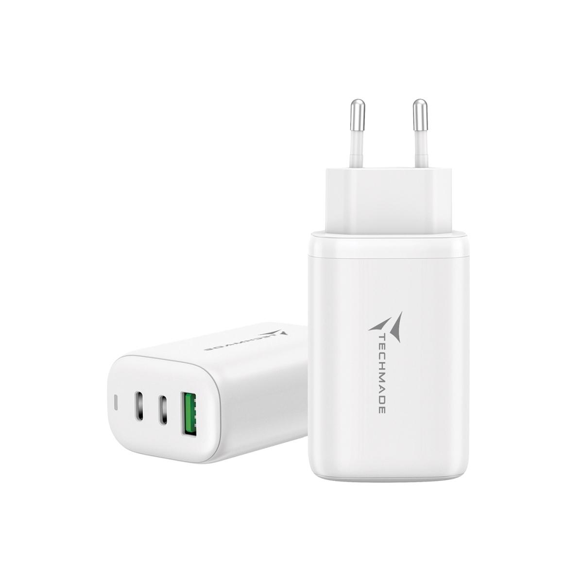 Techmade gan caricatore usb a+ 2xtype-c 65 watt bianco