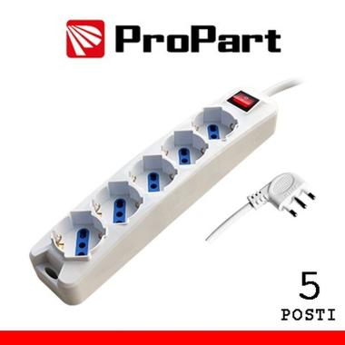Multipresa 5 posti  bipasso/schuko, spina16a + interruttore, bianco