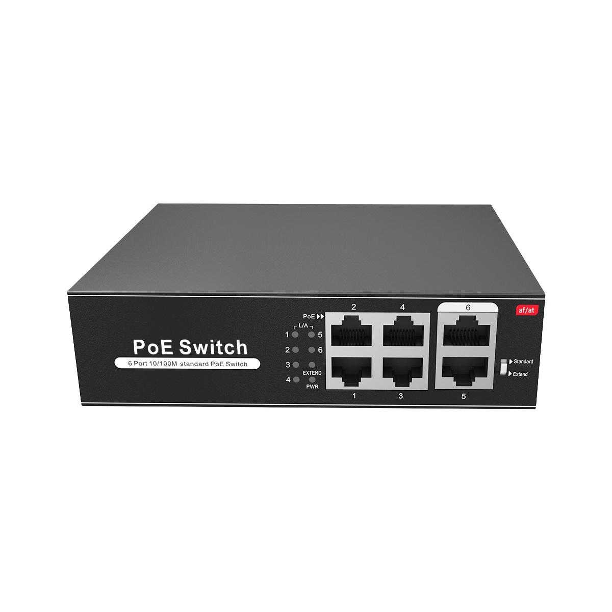 SWITCH POE, 4 PORTE POE + 2 UPLINK RJ45, VELOCITÀ FINO A 100 MBPS SU TUTTE LE PORTE, <br />FINO 60W IN TOTALE PER TUTTE LE PORTE, LARGHEZZA DI BANDA 1.2 GBPS, STANDARD EEE802.3AF (POE)