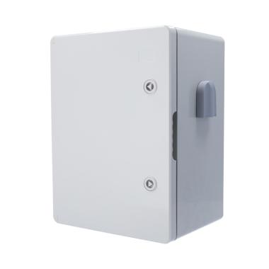 Box in poliestere, dimensioni esterne 40x30x22 cm, grado di protezione ip65, filtro di ventilazione, guida din regolabile, colore grigio