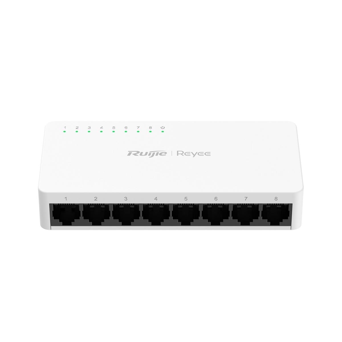 Reyee switch da tavolo, alloggiamento in plastica, 8 porte rj45, velocitÀ 10/100/1000 mbps, plug and play, tecnologia a risparmio energetico