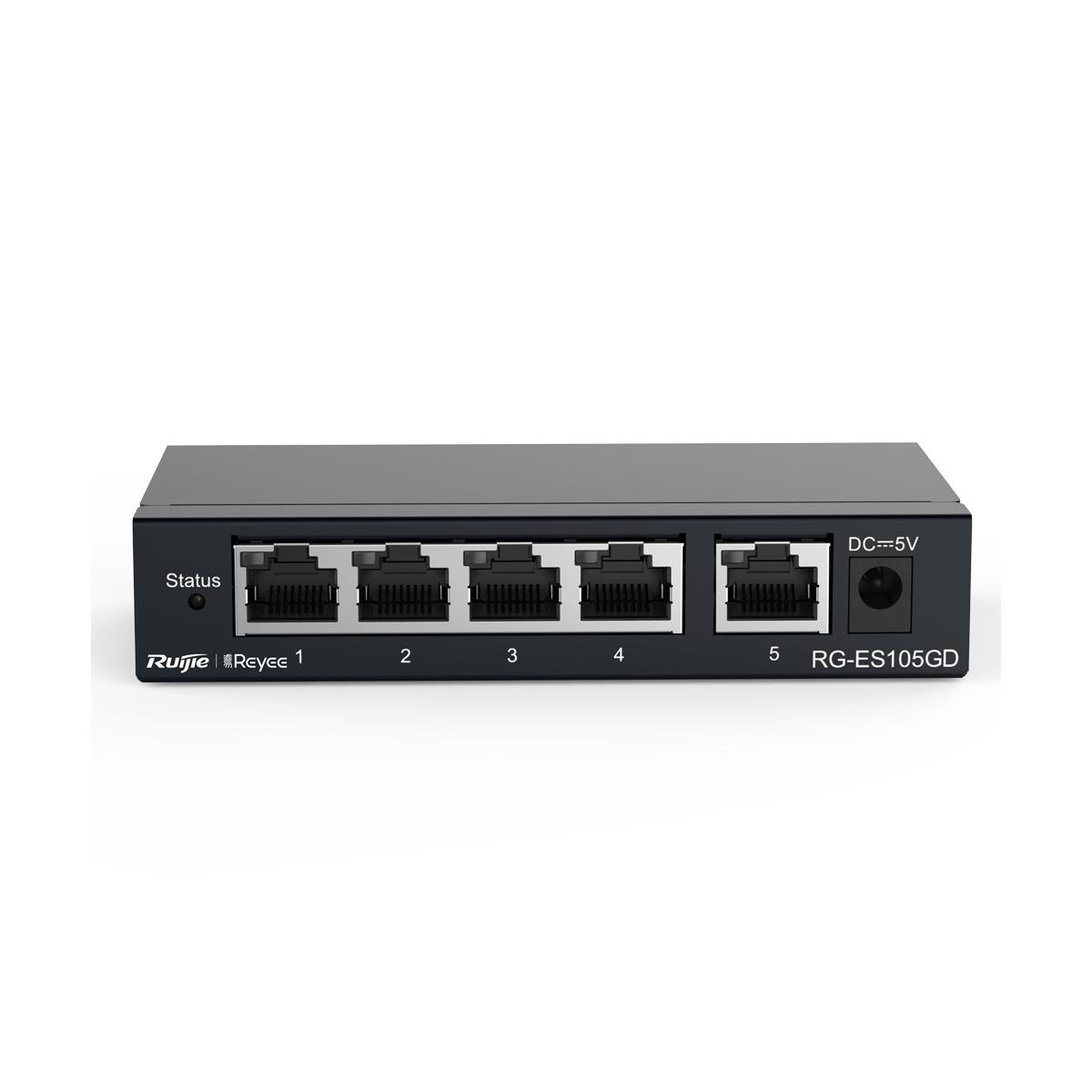Reyee switch da tavolo, alloggiamento in metallo, 5 porte rj45, velocitÀ 10/100/1000 mbps, plug and play, tecnologia a risparmio energetico
