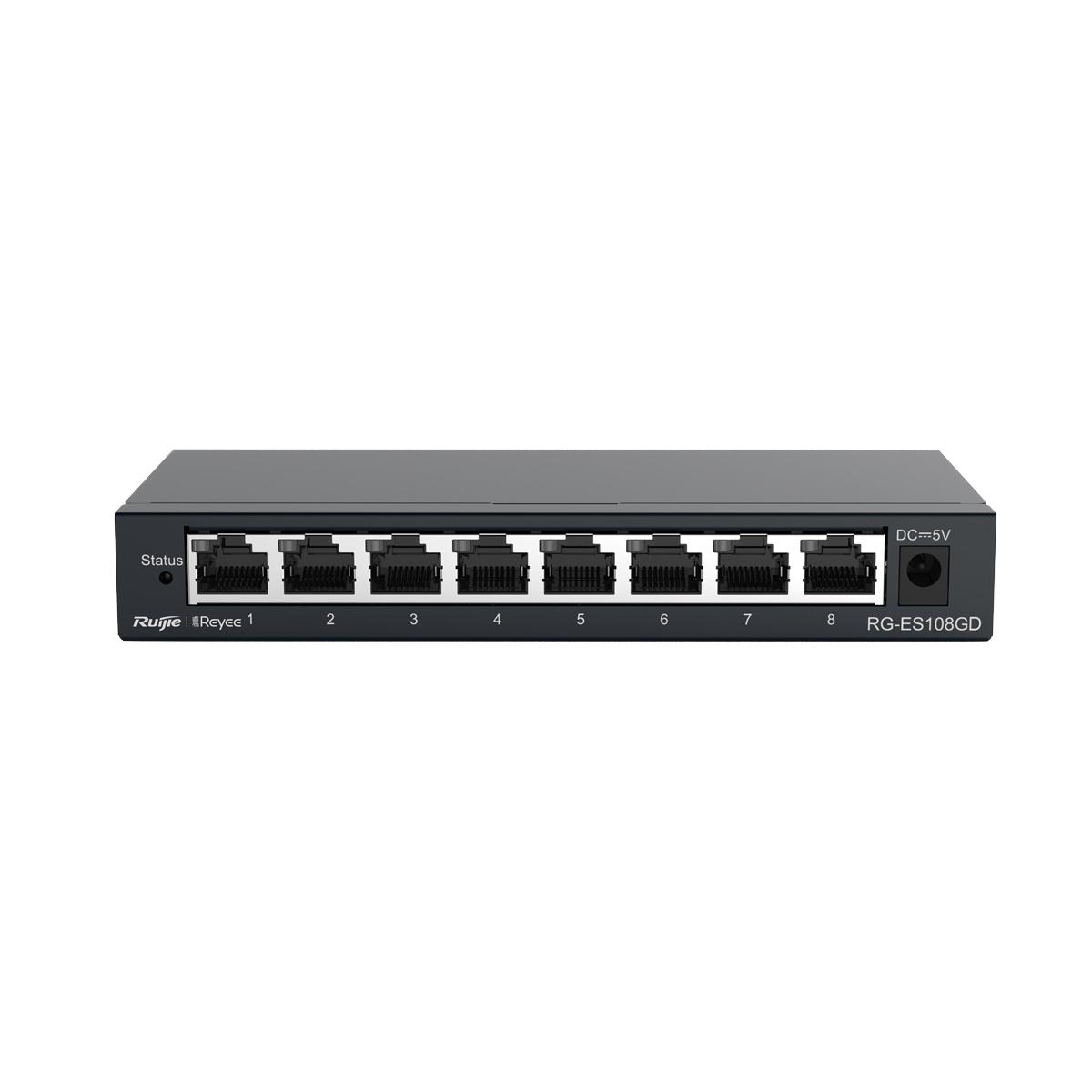 Reyee switch da tavolo, alloggiamento in metallo, 8 porte rj45, velocitÀ 10/100/1000 mbps, plug and play, tecnologia a risparmio energetico