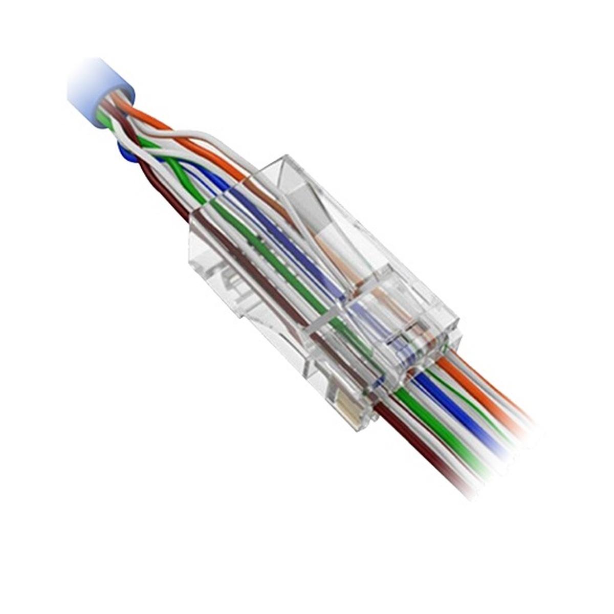 Connettore rj45 safire, per crimpare, speciale categoria 6, apertura frontale per una facile installazione, confezione 50 pezzi