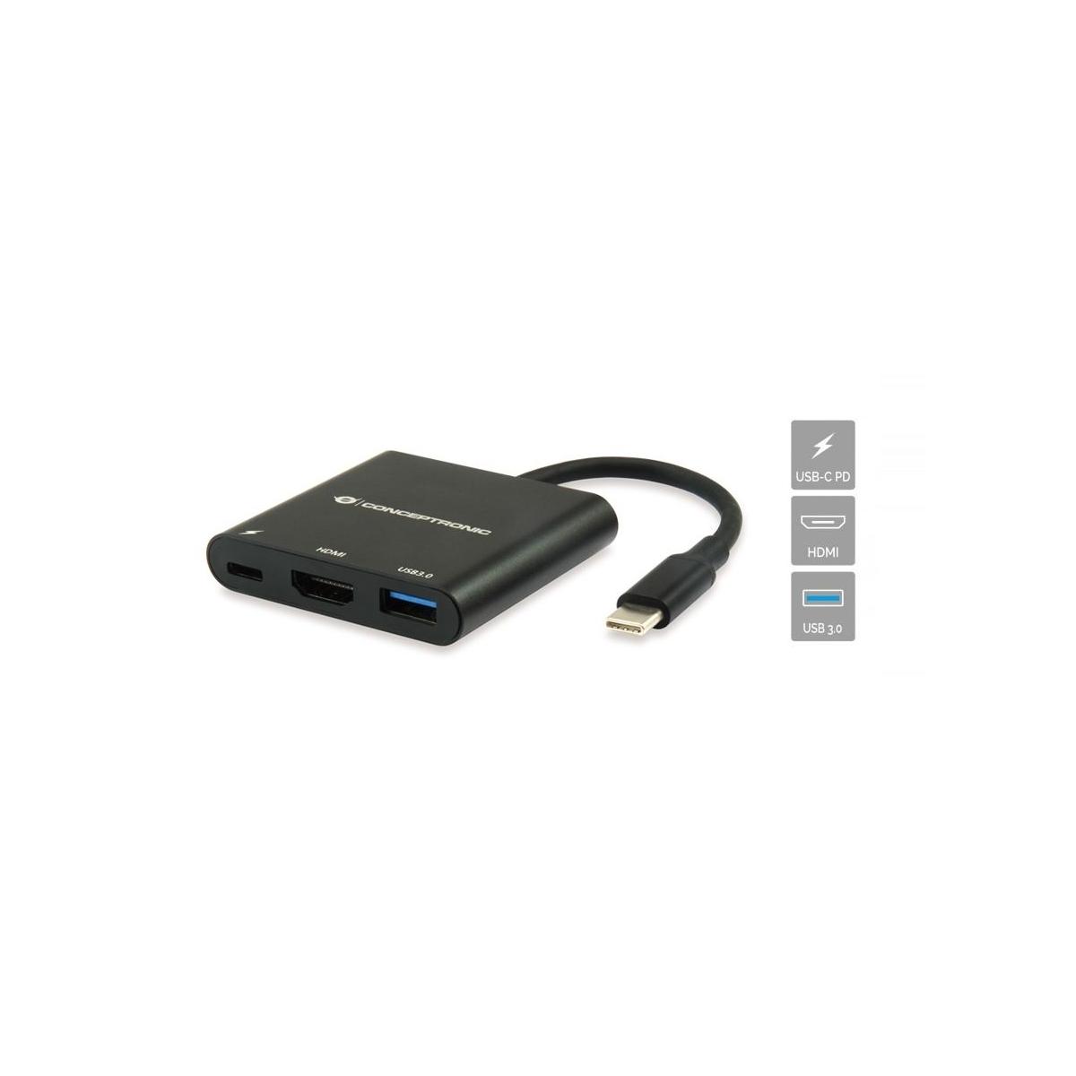 Adattatore multifunzione 3in1 conceptronic donn01b, usb 3.2 gen 1, hdmi, usb-a, usb pd da usb type-c a hdmi 4k