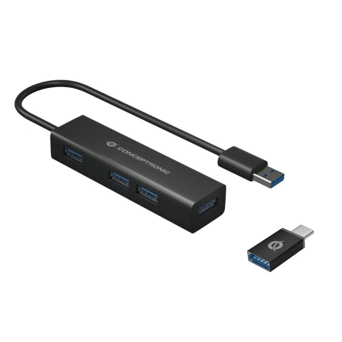 Hub 4-porte usb 3.0 con adattatore usb-c, hubbies06b