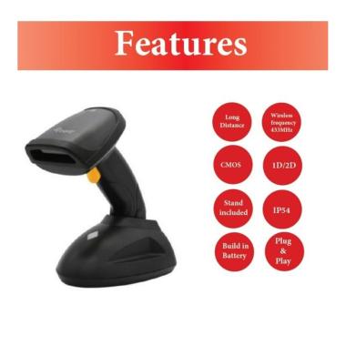 Lettore codici a barre wireless 2d a lunga distanza con supporto, equip 351026