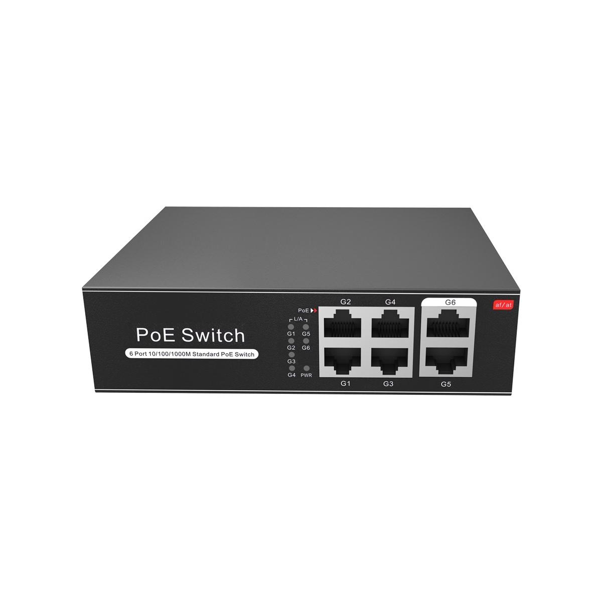 Switch poe 4 porte poe + 2 uplink rj45, velocitÀ fino a 1000 mbps su tutte le porte, fino 60w in totale per tutte le porte, larghezza di banda 12 gbps, standard ieee802.3af (poe) /