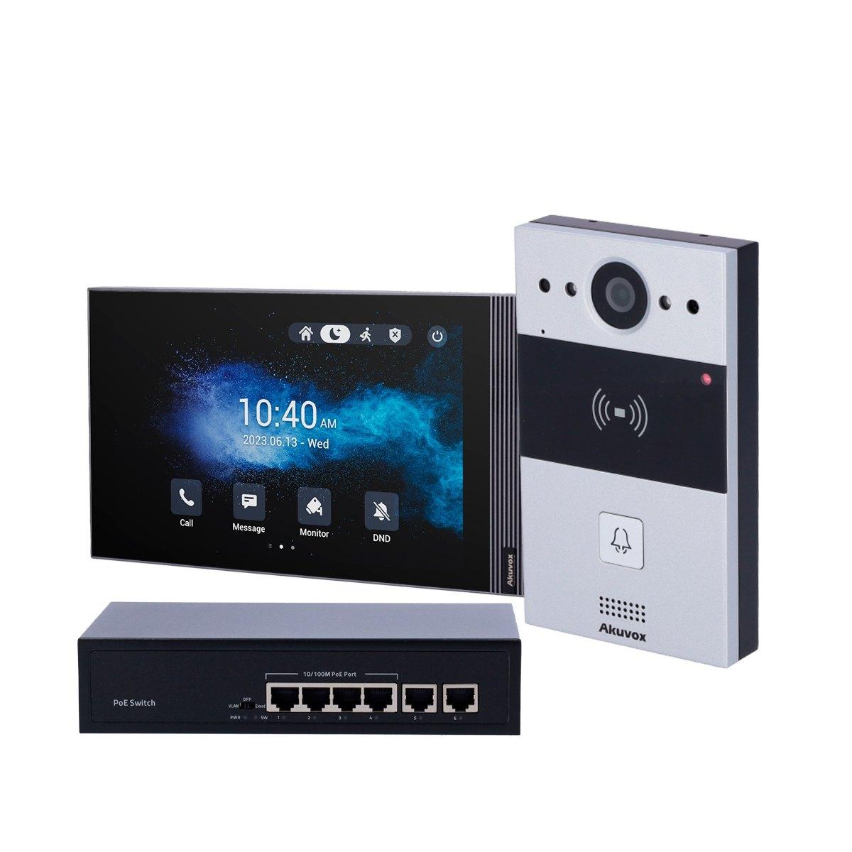 Kit videocitofonico ip android, postazione esterna e monitor, audio bidirezionale crystal clear, lettore em/mf e nfc, poe standard, 2 uscite relÈ, manutenzione cloud, collegamento