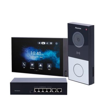 Kit videocitofonico su base linux, ip & wifi, postazione esterna e monitor, audio bidirezionale crystal clear, lettore mf, nfc e ble, poe standard, 1 uscita a relÈ, connessione clo