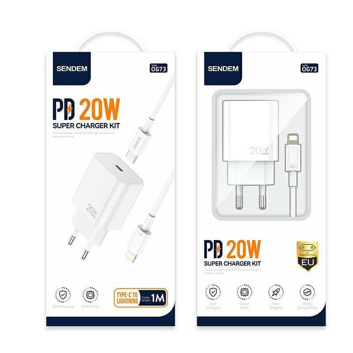 Caricabatteria 20 watt usb-c con cavo da usb-c a lightning, ricarica rapida