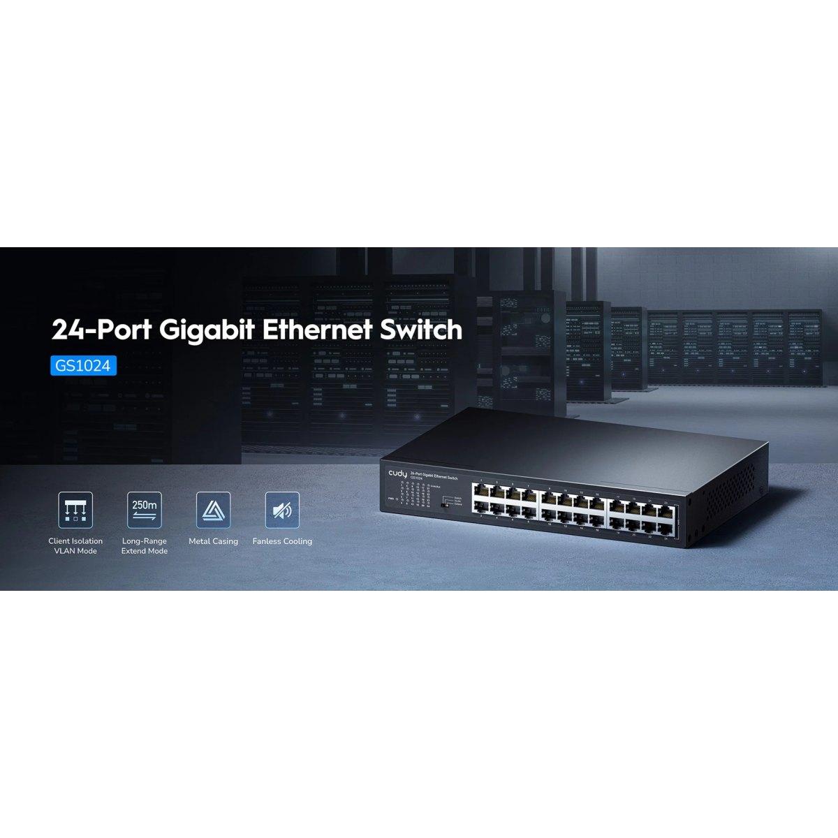 Switch 24 porte gigabit, 10/100/1000, metallo
