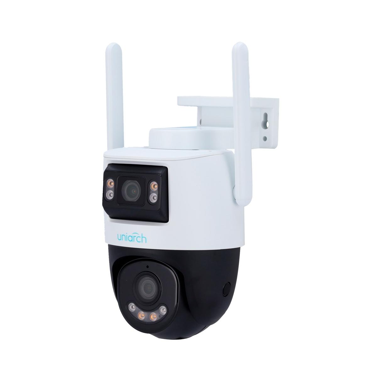 Telecamera ip wifi uniarch, 5mp, doppia ottica 2.8 mm panoramica e 4 mm ptz, ir 30m, luce bianca 30 m, dwdr, microsd 512gb, umd, allarme manomissione, rilevamento audio, wifi, mic,