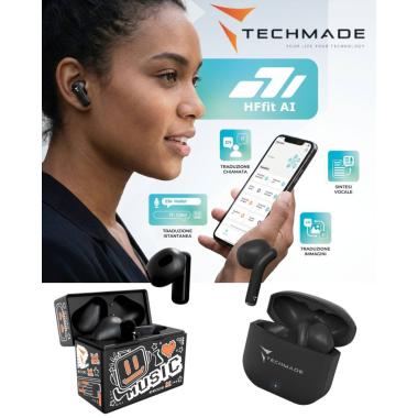Techmade auricolari bluetooth pattern blu con intelligenza artificiale