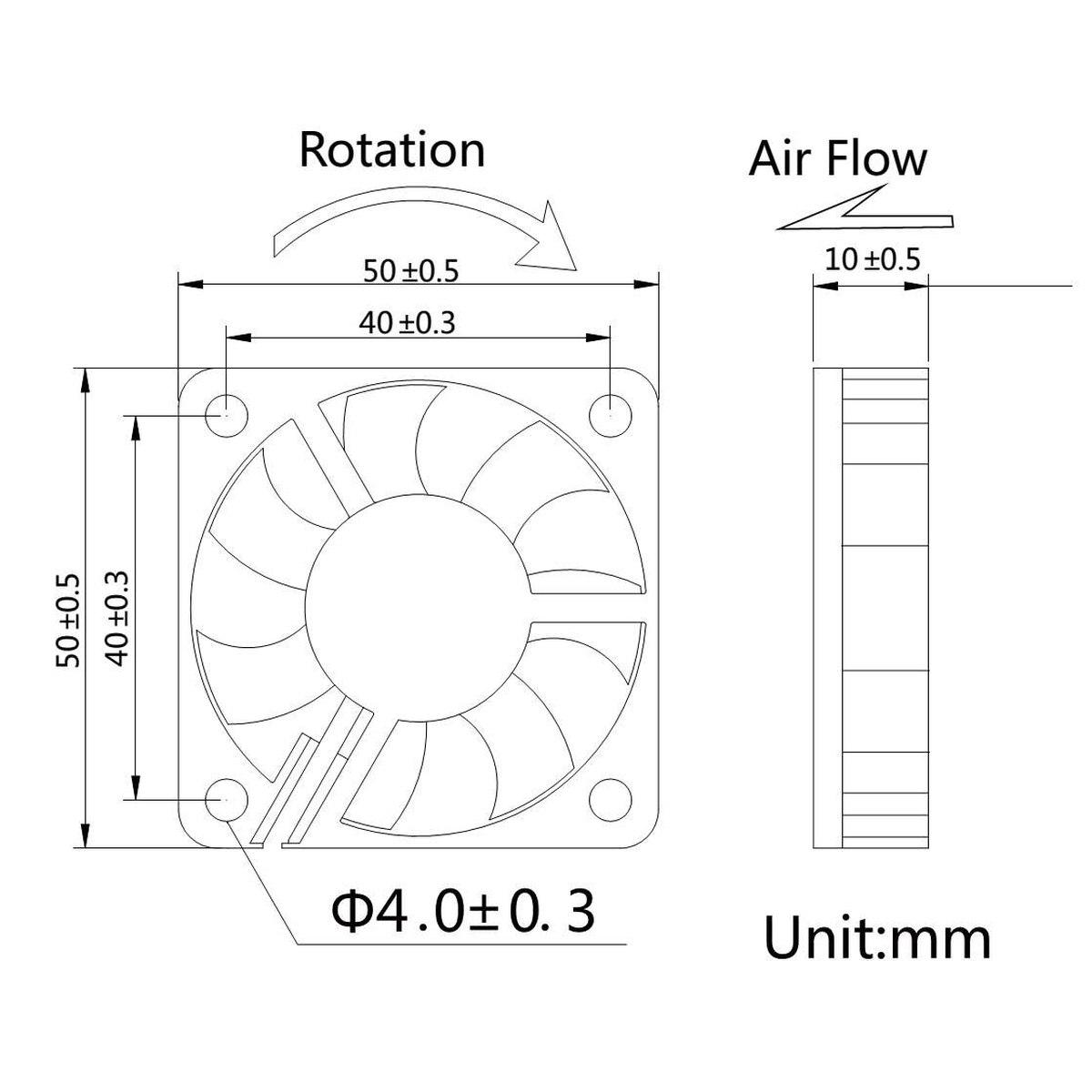 Ventola 50x50x10 12 volt connettore 3 fili con viti incluse