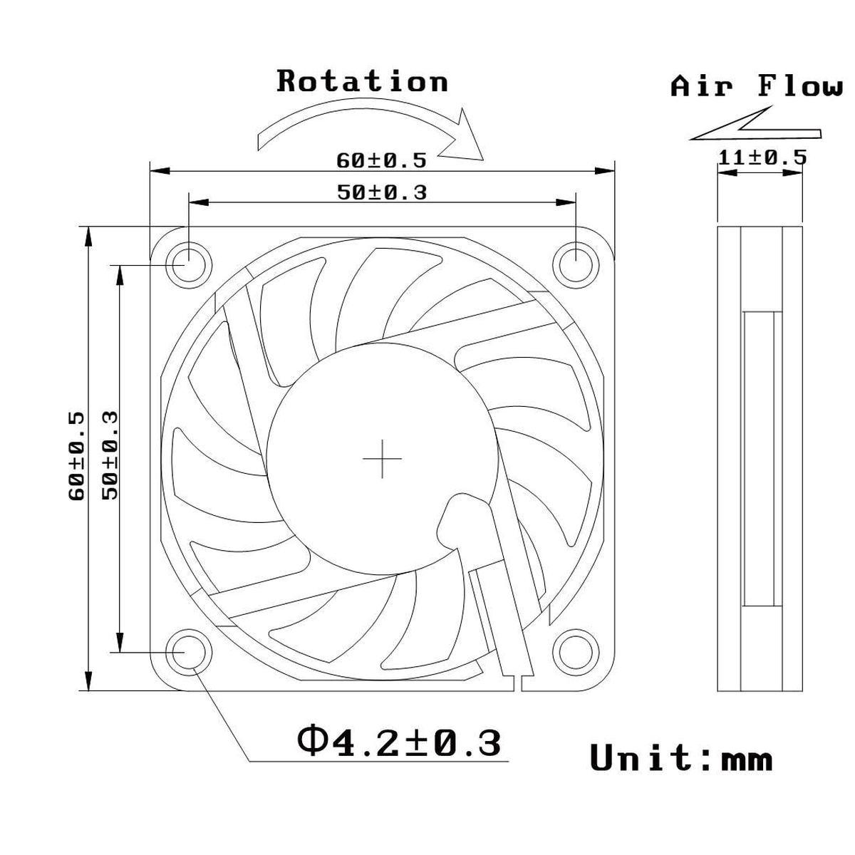 Ventola 60x60x10 12 volt connettore 3 fili con viti incluse