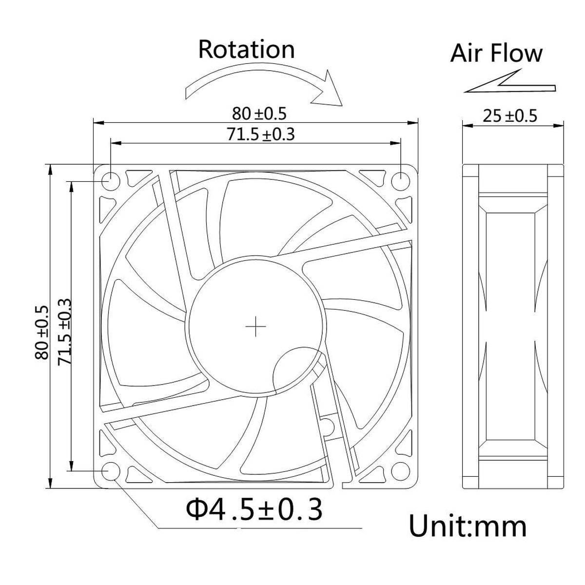 Ventola 80x80x25 12 volt connettore 3 fili con viti incluse