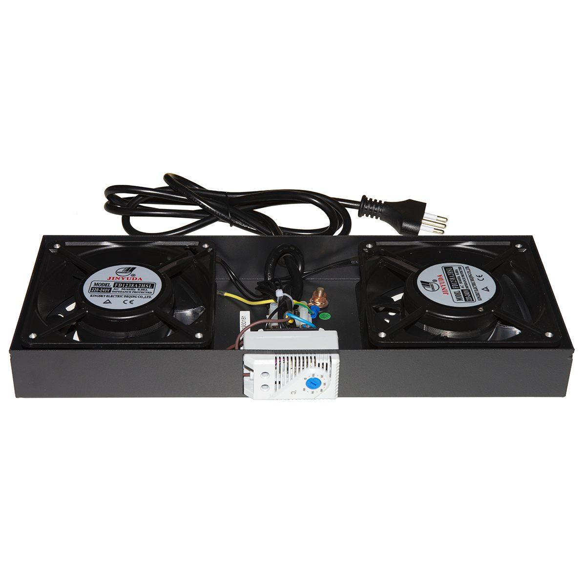 Modulo 2 ventole con termostato per armadi rack a muro link colore nero