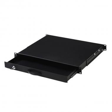 CASSETTO ESTRAIBILE CON MANIGLIA E CHIUSURA A CHIAVE PER ARMADI RACK 19" MISURE MM. 482X45X492 COLORE NERO