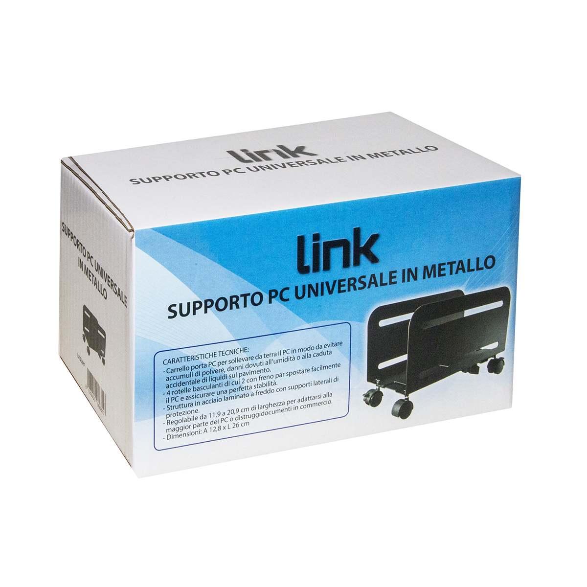 Carrellino regolabile da cm 11.9 a cm 20 .9 per pc o distruggidocumenti colore nero in metallo con ruote