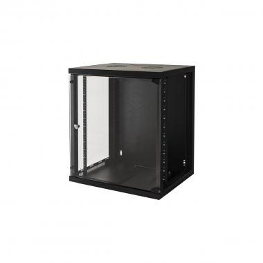 ARMADIO RACK 19" 12 UNITA' DA MURO PER R ETI (A)620 X (L)540 X (P) 450 MM COLORE NERO PORTA VETRO, LK1912UN