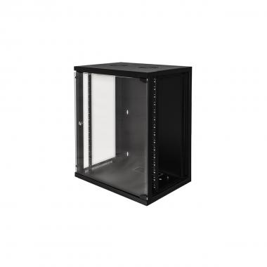 ARMADIO RACK 19" 15 UNITA' DA MURO PER R ETI (A)750 X (L)540 X (P) 450 MM COLORE NERO PORTA VETRO, LK1915UN