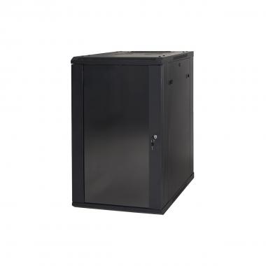 ARMADIO RACK 19" 18 UNITA' DA MURO (A) 905 x( L) 600 x (P) 450 NERO DISASSEMBLATO PORTA VETRO