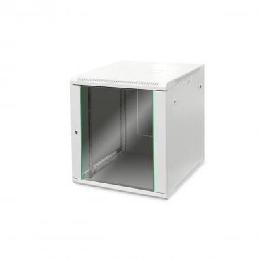 ARMADIO RACK 19" 12 UNITA' DA MURO (A)638 X (L)600 X PROFONDITA' 600 MM. COLORE GRIGIO PORTA VETRO