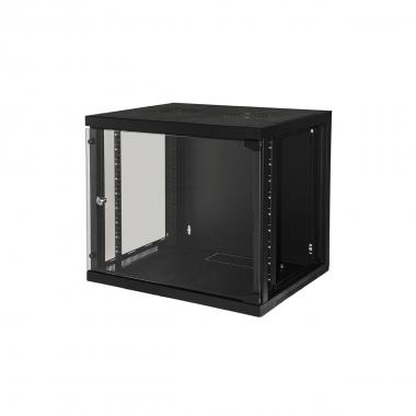 ARMADIO RACK 19" 9 UNITA' DA MURO PER RE TI (A)485 X (L)540 X (P) 450 MM COLORE NERO PORTA VETRO, LK1909UN
