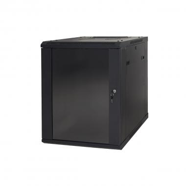 ARMADIO RACK 19" 9 UNITA' DA MURO A) 500 x (L) 600 x (P) 450 NERO DISASSEMBLATO PORTA VETRO
