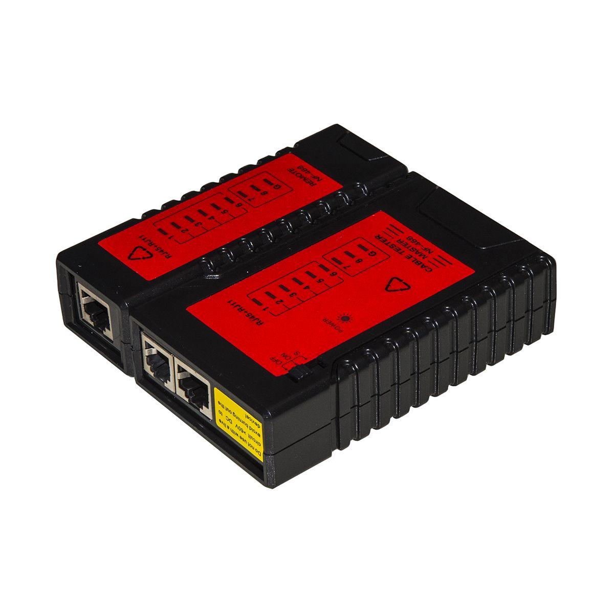 Tester di rete per cavi 6 e 8 poli, rj11 e rj45 con unita' locale e remota con 8 led + schermatura