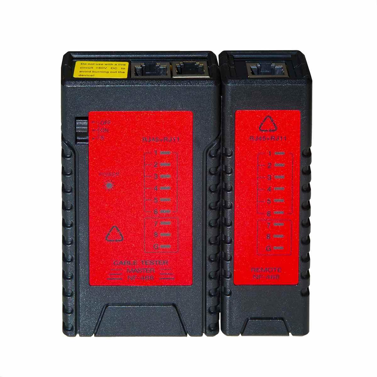 Tester di rete per cavi 6 e 8 poli, rj11 e rj45 con unita' locale e remota con 8 led + schermatura